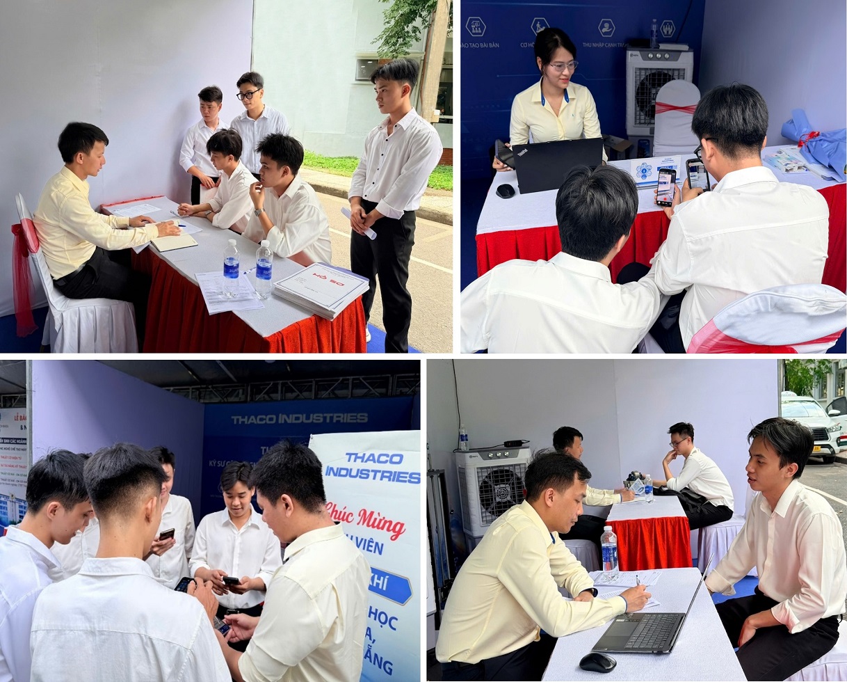 Sinh viên Trường Đại học Bách khoa – Đại học Đà Nẵng tìm hiểu và tham gia phỏng vấn việc làm tại gian hàng THACO INDUSTRIES