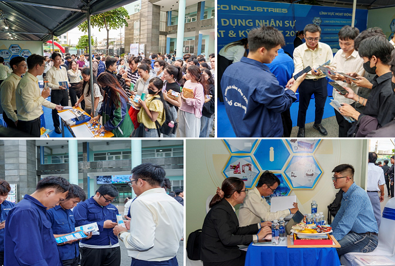 Gian hàng THACO INDUSTRIES tại Ngày hội việc làm 2026 Trường Cao đẳng Công Thương TP.HCM thu hút sự quan tâm của các bạn sinh viên
