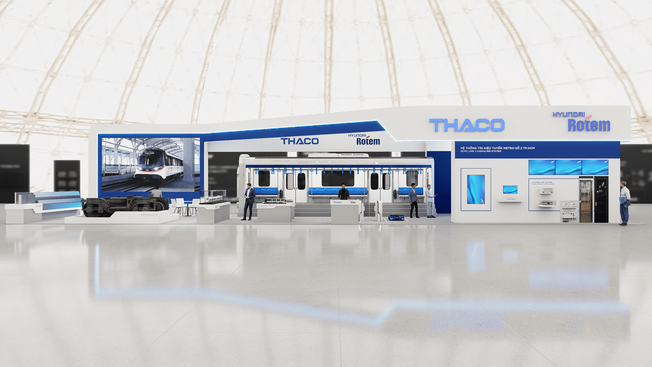 Phối cảnh không gian triển lãm của THACO và Hyundai Rotem tại VRT&CON’ 2026